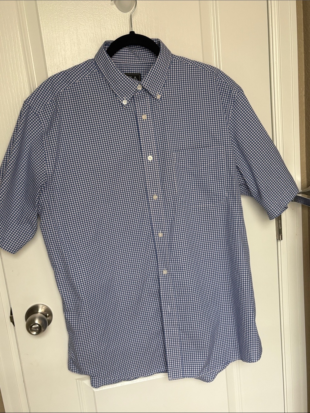 Joseph A Blue & White Gingham Short Sleeve Button-Down Shirt